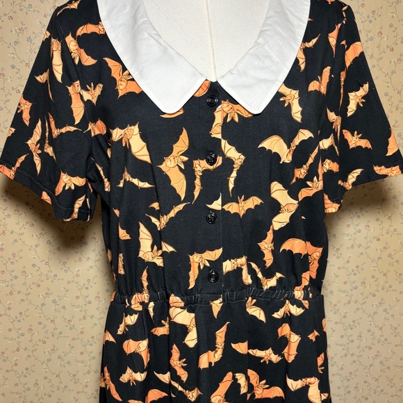 NWOT ModCloth Midnight Dreamscape Bat Print Peter Pan Collar Dress XL - Picture 3 of 8
